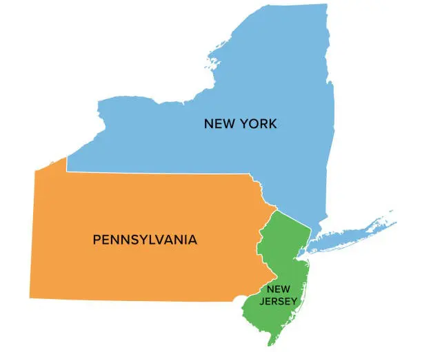 Map showing New York, Pennsylvania, and New Jersey states.