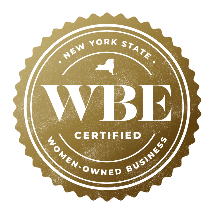 Gold emblem for New York State WBE Certified women-owned business.